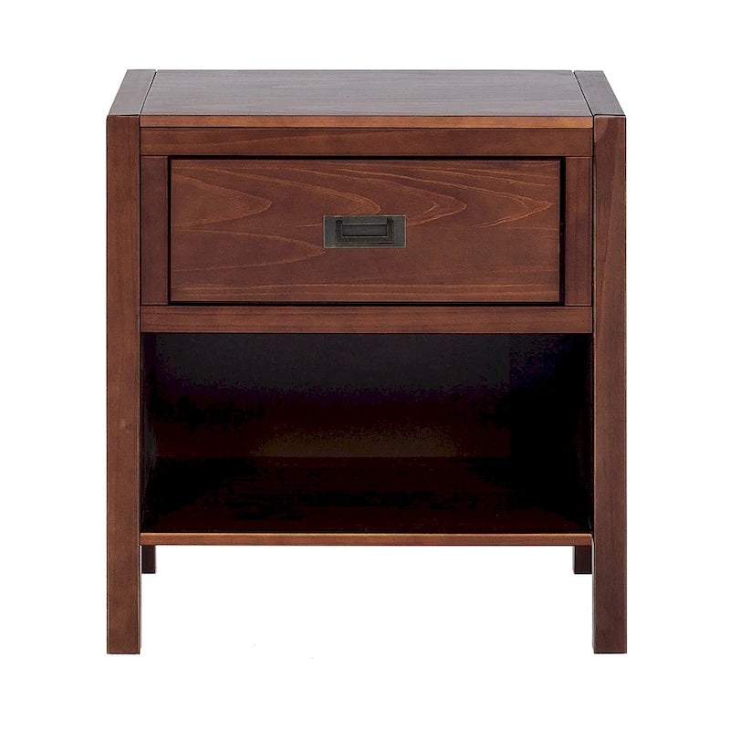 Solid Pine Nightstand with Drawer and Open Shelf