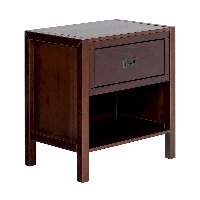 Solid Pine Nightstand with Drawer and Open Shelf