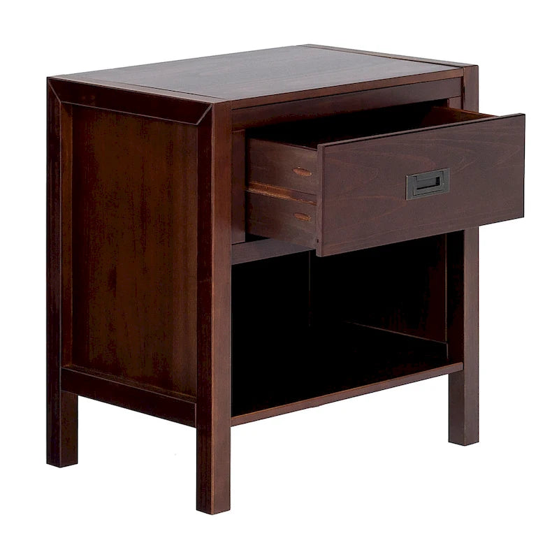 Solid Pine Nightstand with Drawer and Open Shelf