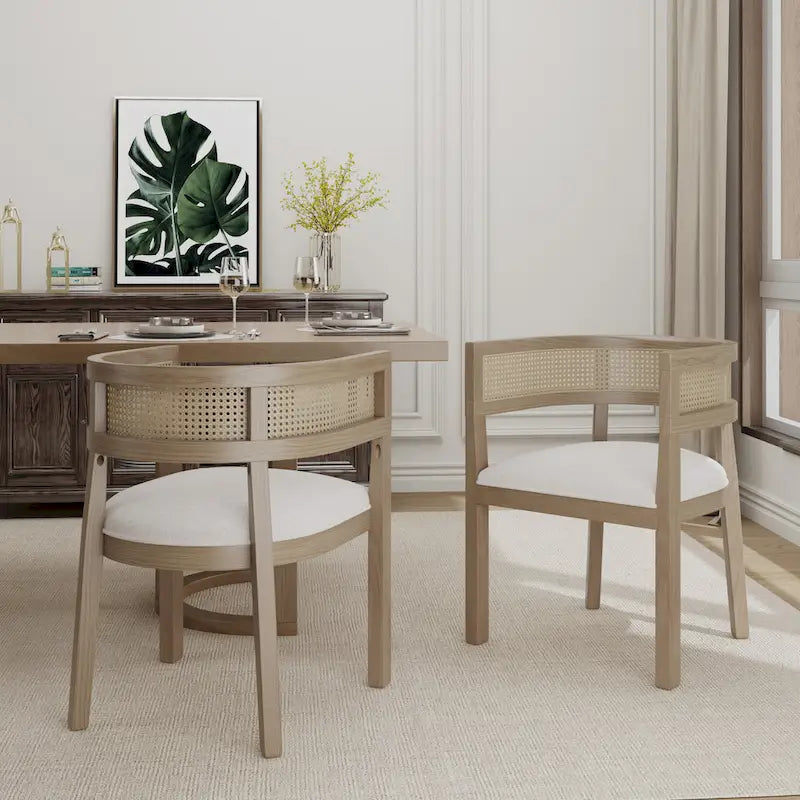 Farmhouse Rubberwood Dining Chairs with Cane Back (Set of 2)