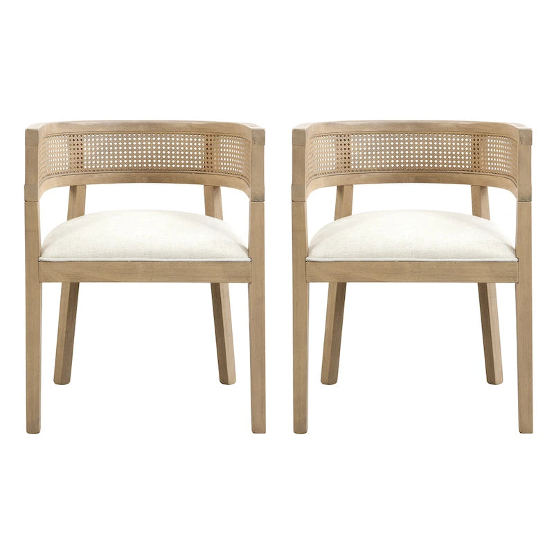 Farmhouse Rubberwood Dining Chairs with Cane Back (Set of 2)