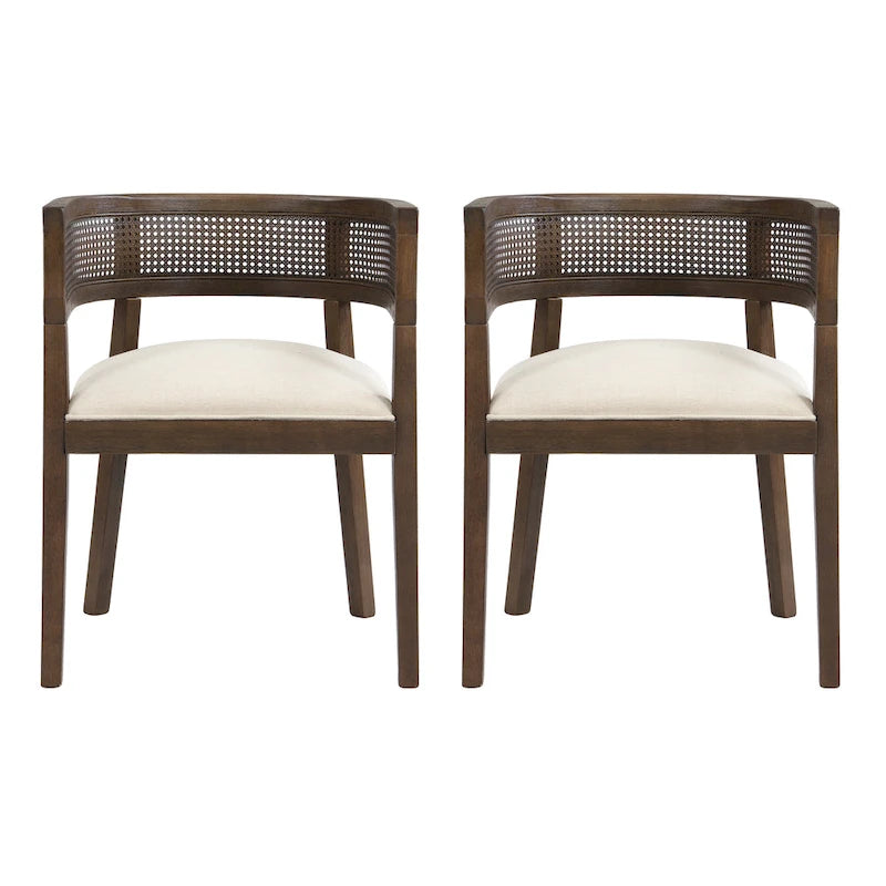Farmhouse Rubberwood Dining Chairs with Cane Back (Set of 2)