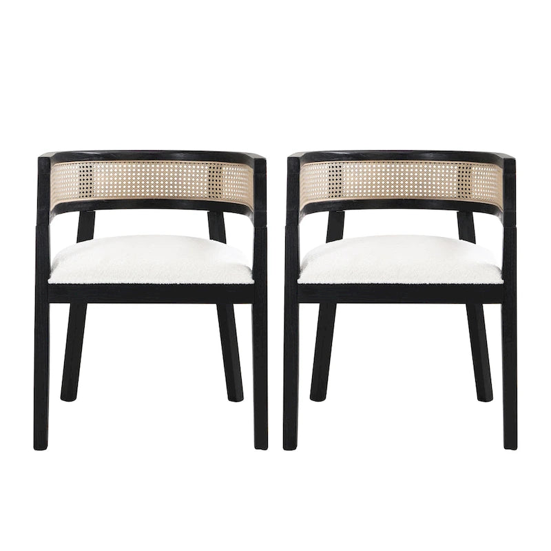Farmhouse Rubberwood Dining Chairs with Cane Back (Set of 2)