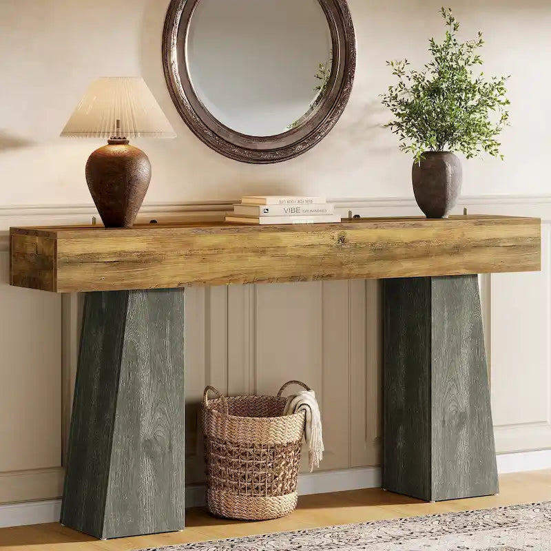63-Inch Farmhouse Console Table for Entryway and Living Room