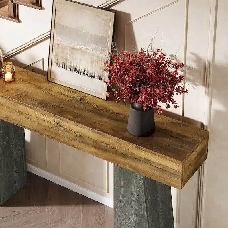 63-Inch Farmhouse Console Table for Entryway and Living Room