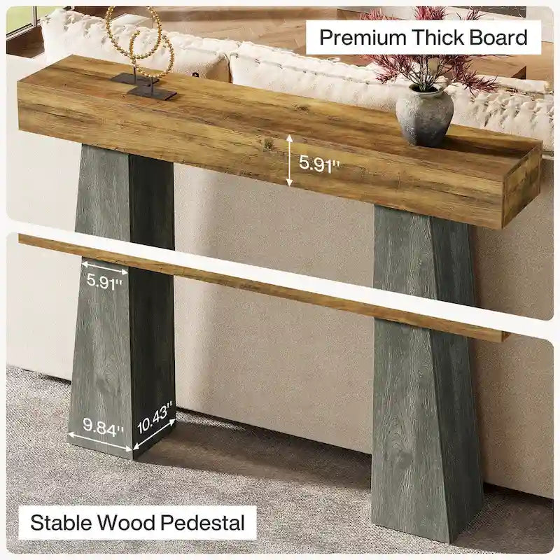 63-Inch Farmhouse Console Table for Entryway and Living Room