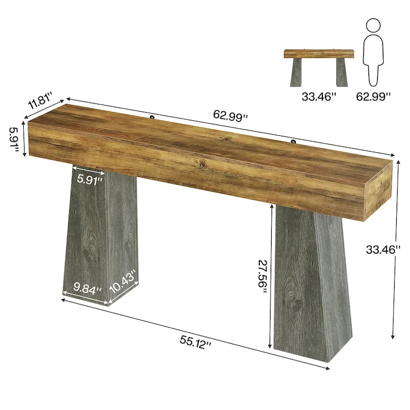 63-Inch Farmhouse Console Table for Entryway and Living Room