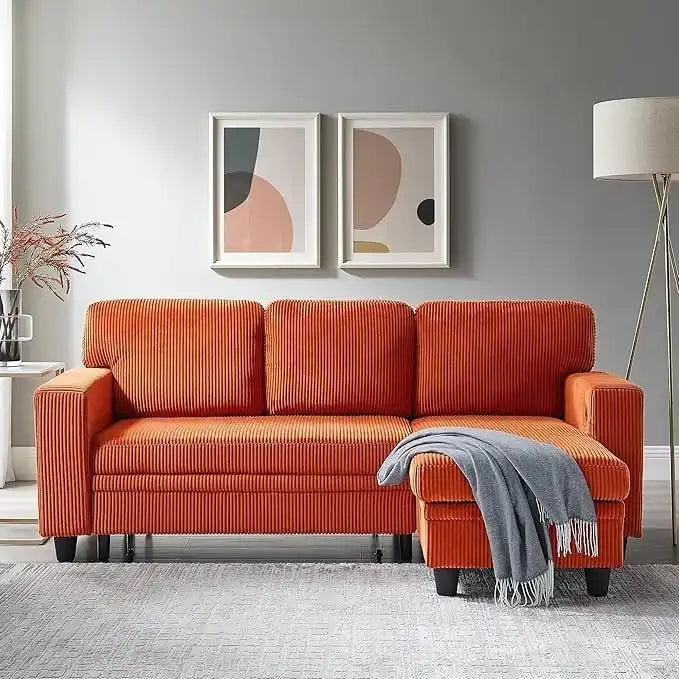 Pull-Out Sleeper Sofa with Storage Chaise, Bookshelves & USB Port