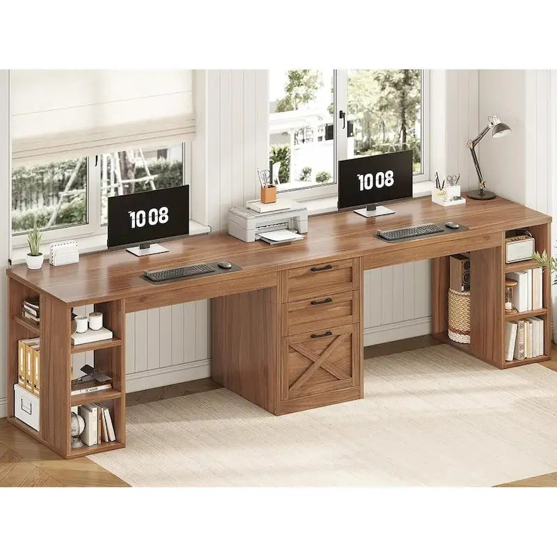 96.5 Computer Desk 3 Drawers Home Office Desk 8 Open Shelves