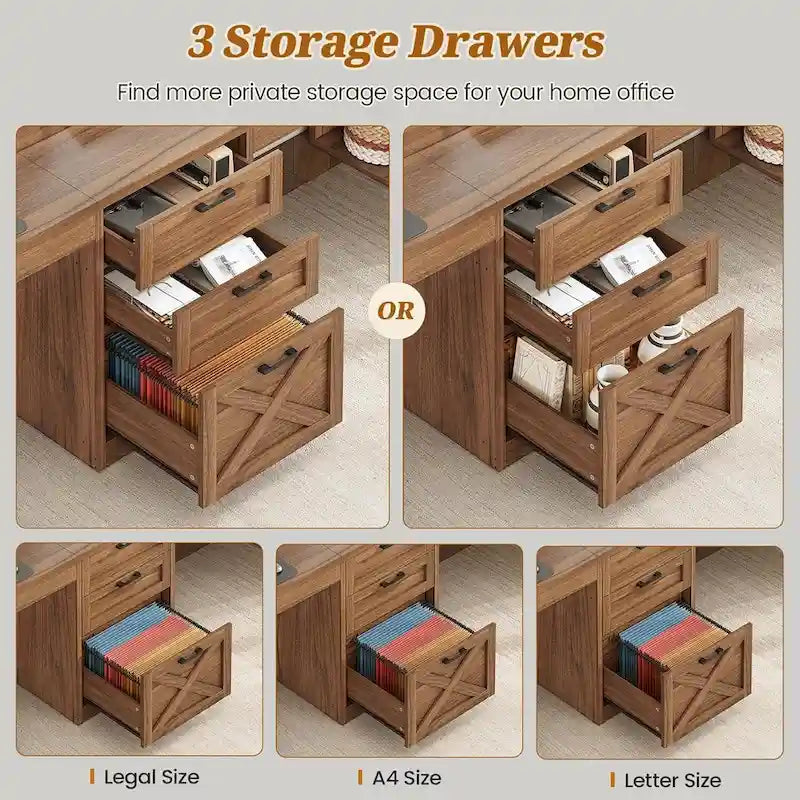 96.5-Inch Two-Person Computer Desk with 3 Drawers and 8 Open Shelves
