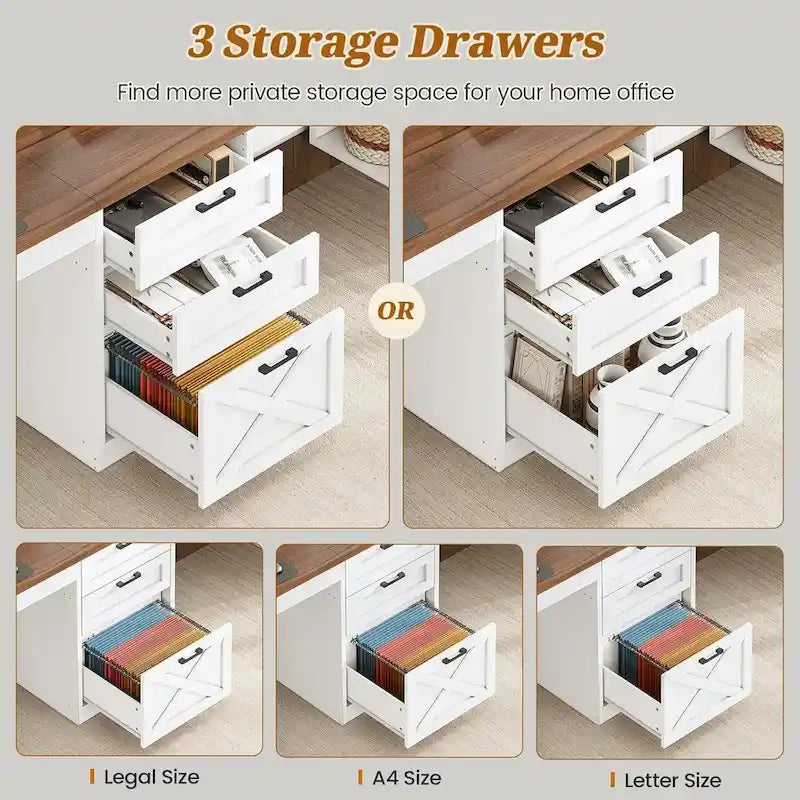 96.5-Inch Two-Person Computer Desk with 3 Drawers and 8 Open Shelves