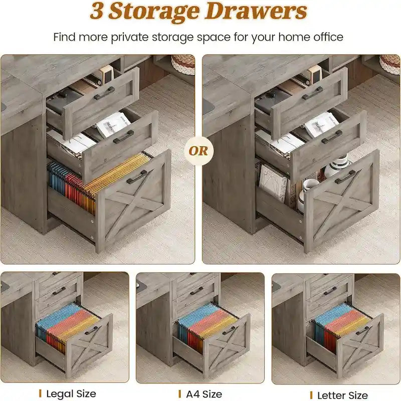96.5-Inch Two-Person Computer Desk with 3 Drawers and 8 Open Shelves