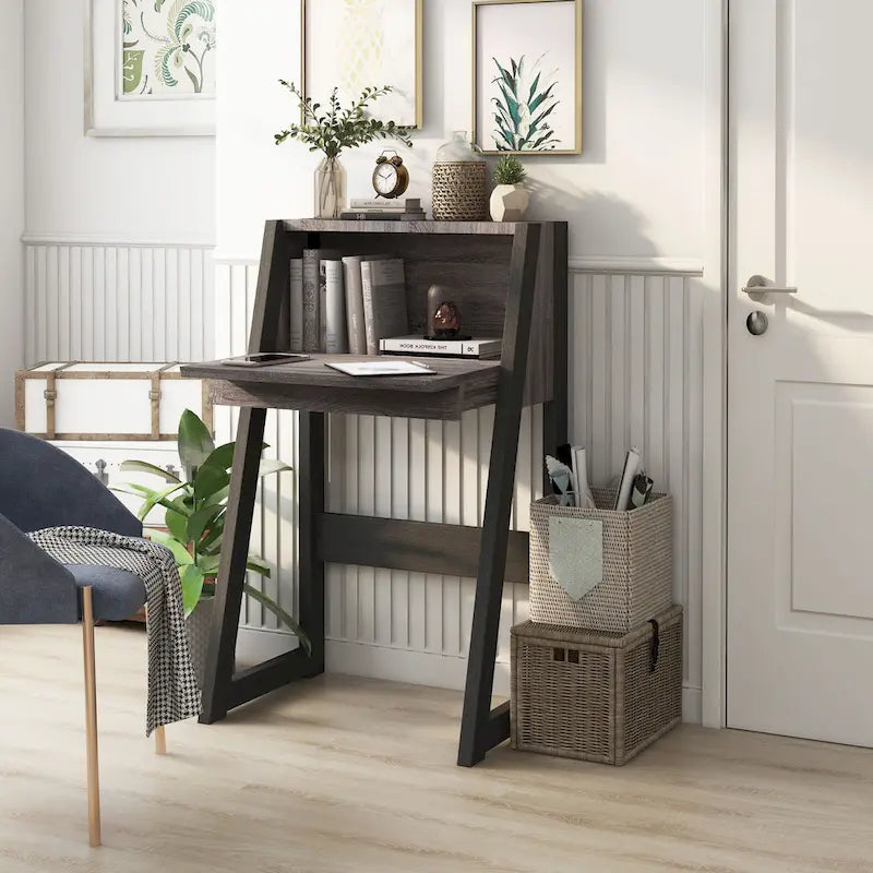 Contemporary 26-inch Wood Compact Writing Desk with Storage