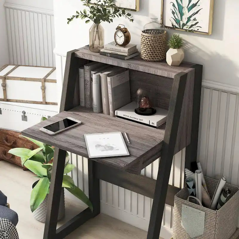 Contemporary 26-inch Wood Compact Writing Desk with Storage