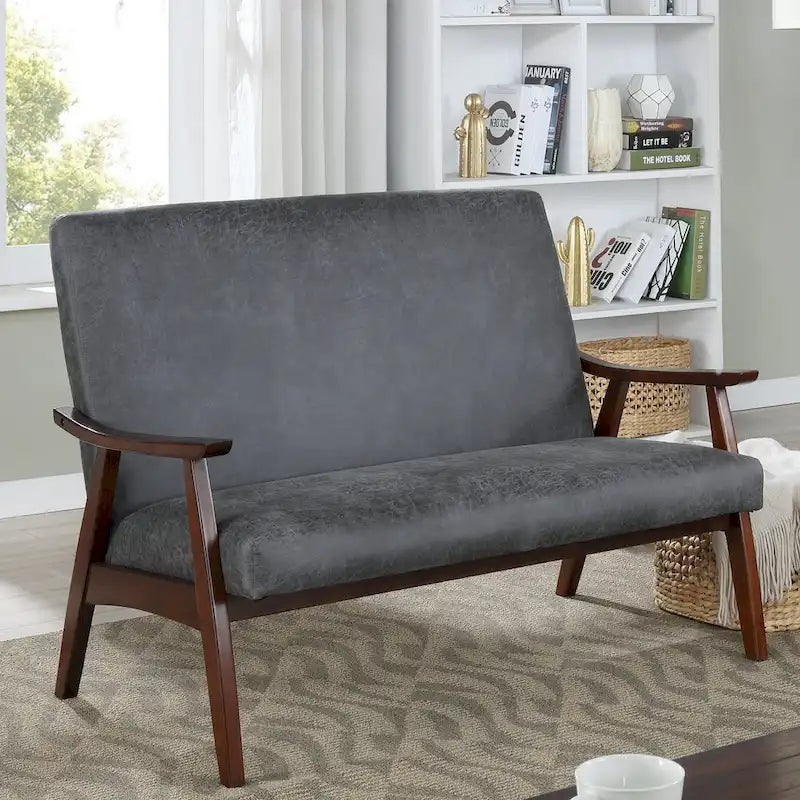 Mid-Century Upholstered Loveseat Bench
