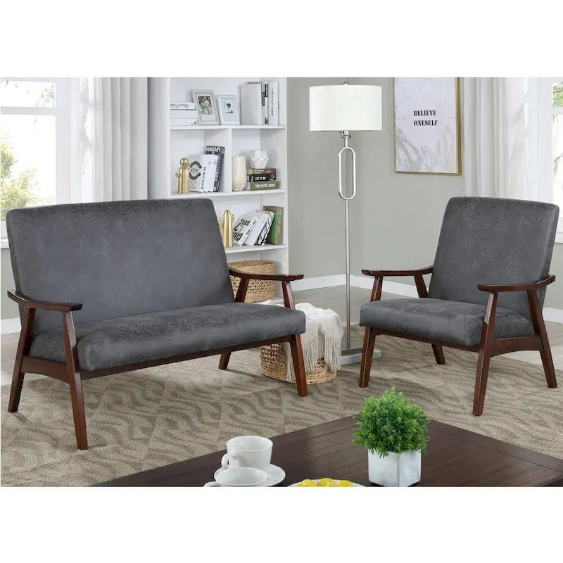 Mid-Century Upholstered Loveseat Bench