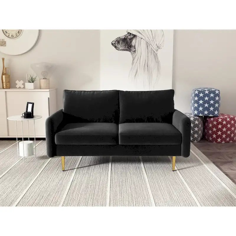 Velvet Square-Arm Loveseat with Round Metal Legs