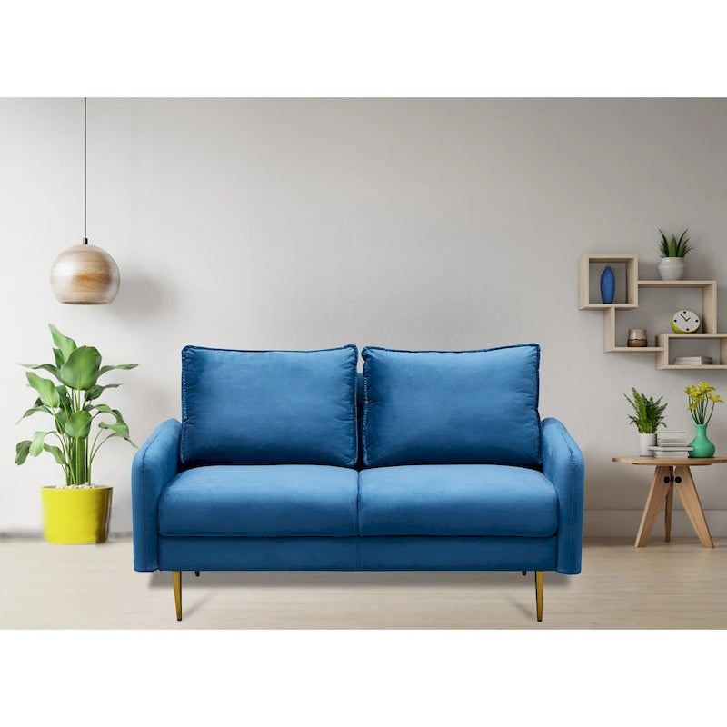 Velvet Square-Arm Loveseat with Round Metal Legs