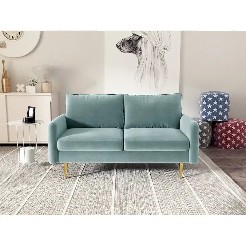 Velvet Square-Arm Loveseat with Round Metal Legs