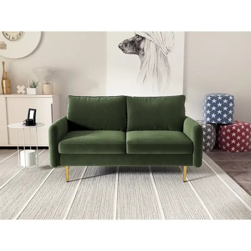 Velvet Square-Arm Loveseat with Round Metal Legs