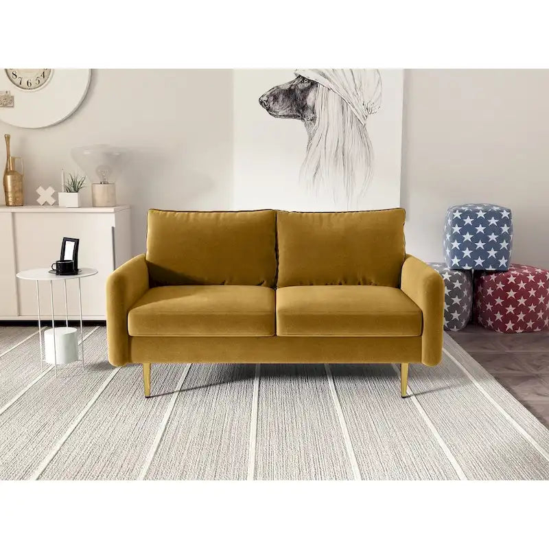 Velvet Square-Arm Loveseat with Round Metal Legs