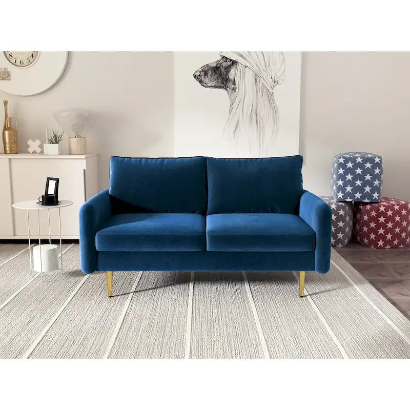 Velvet Square-Arm Loveseat with Round Metal Legs