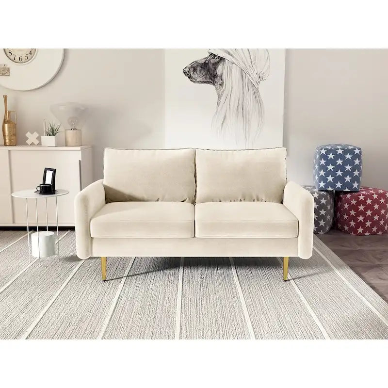 Velvet Square-Arm Loveseat with Round Metal Legs