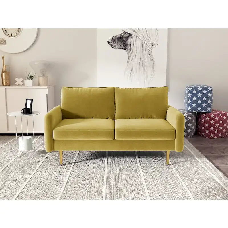 Velvet Square-Arm Loveseat with Round Metal Legs