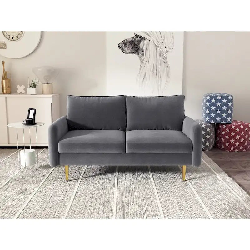 Velvet Square-Arm Loveseat with Round Metal Legs