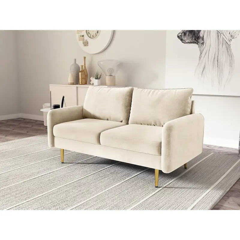 Velvet Square-Arm Loveseat with Round Metal Legs