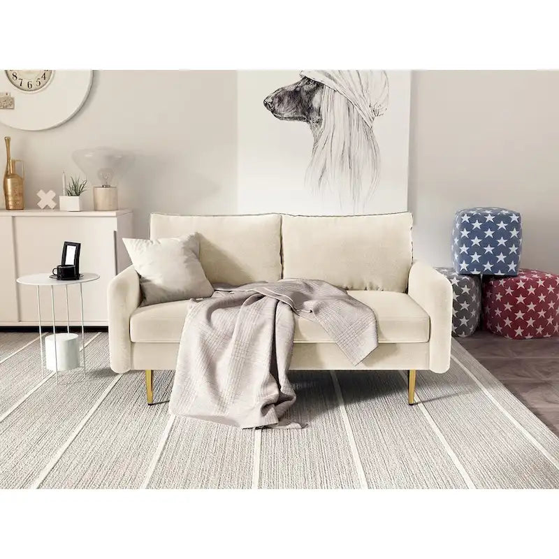 Velvet Square-Arm Loveseat with Round Metal Legs