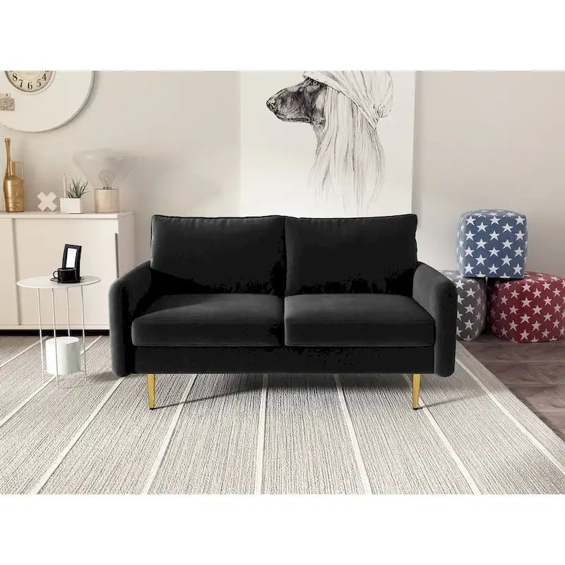 Velvet Square-Arm Loveseat with Round Metal Legs