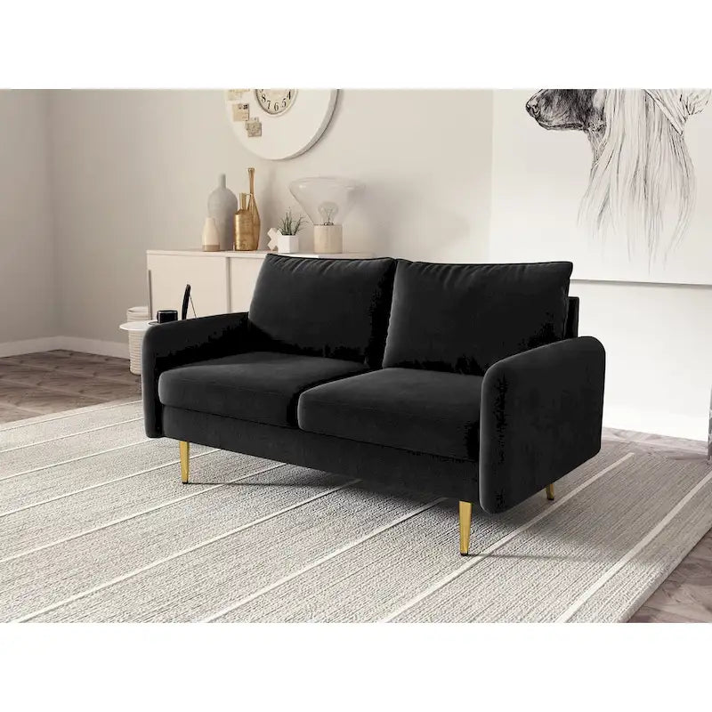 Velvet Square-Arm Loveseat with Round Metal Legs