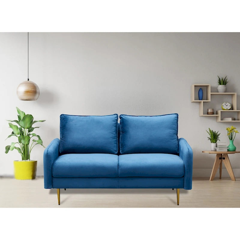 Velvet Square-Arm Loveseat with Round Metal Legs