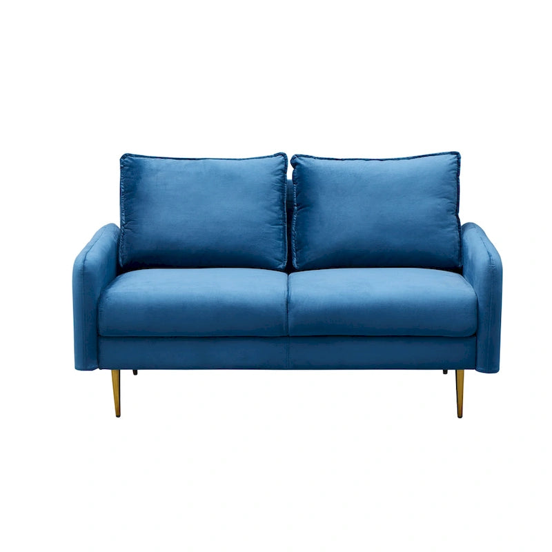 Velvet Square-Arm Loveseat with Round Metal Legs