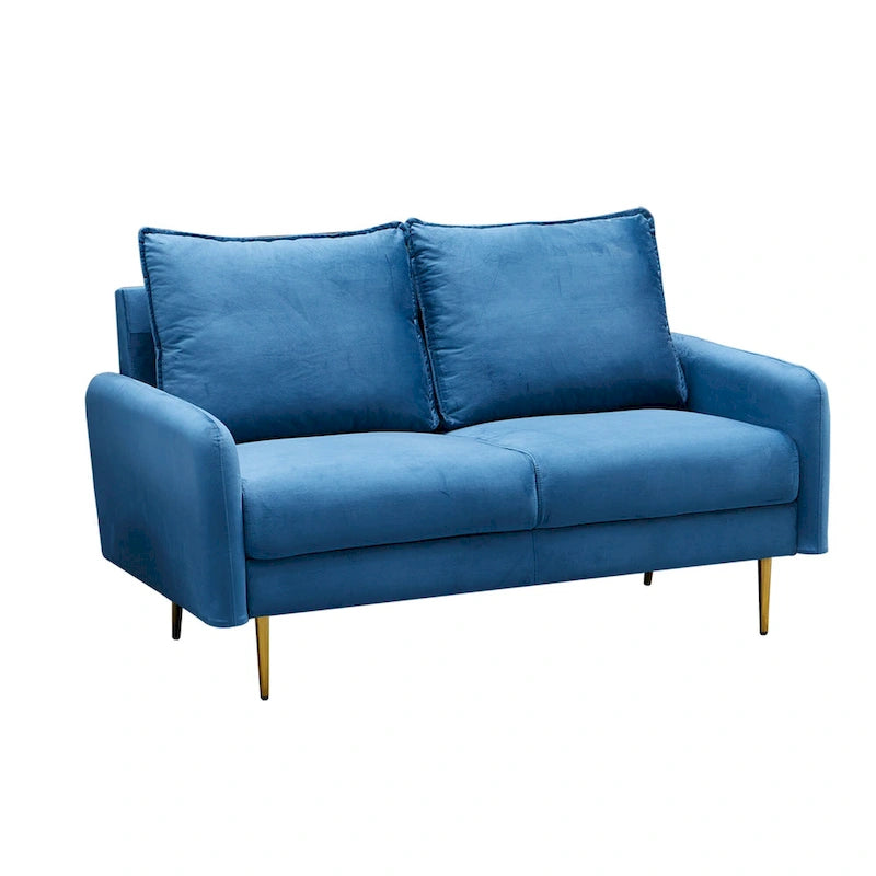 Velvet Square-Arm Loveseat with Round Metal Legs