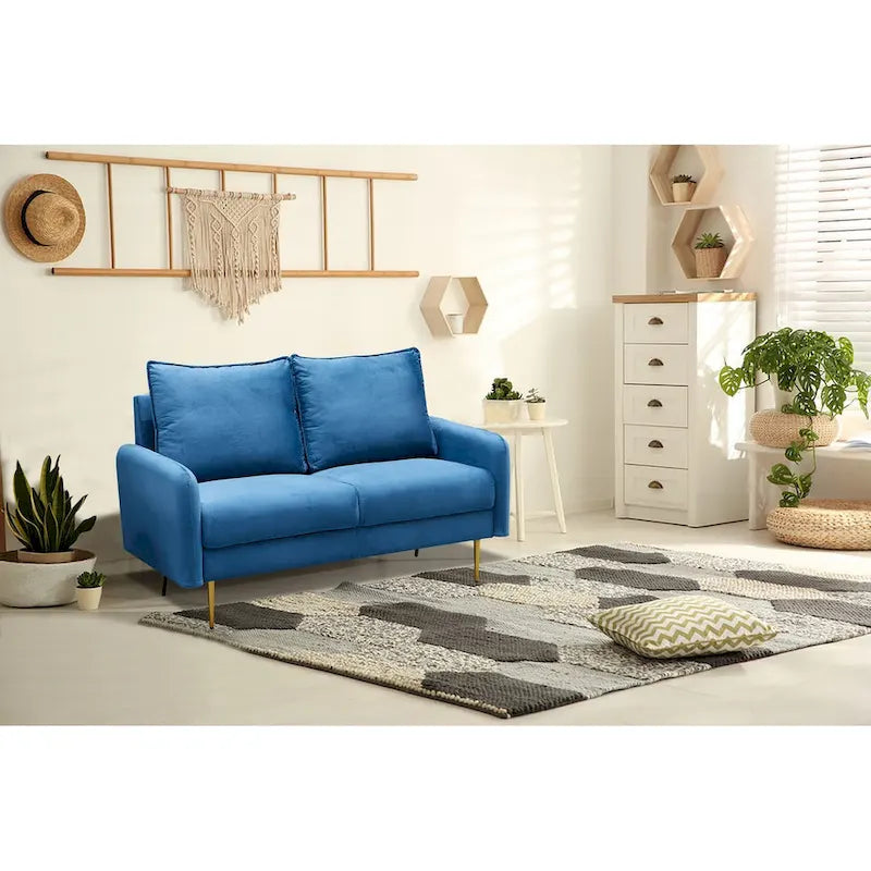 Velvet Square-Arm Loveseat with Round Metal Legs