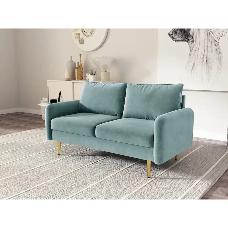 Velvet Square-Arm Loveseat with Round Metal Legs