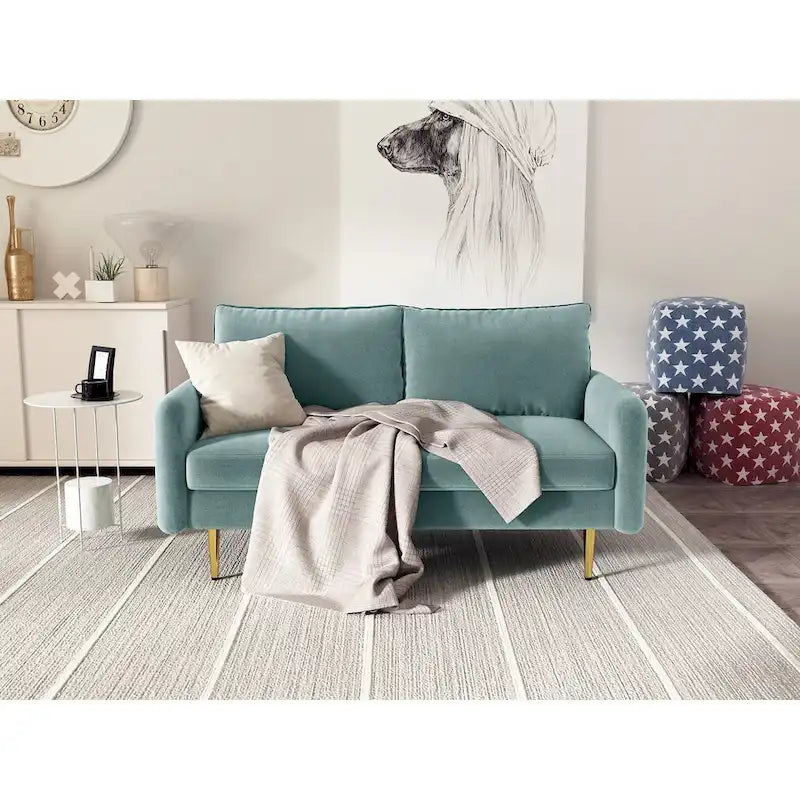 Velvet Square-Arm Loveseat with Round Metal Legs