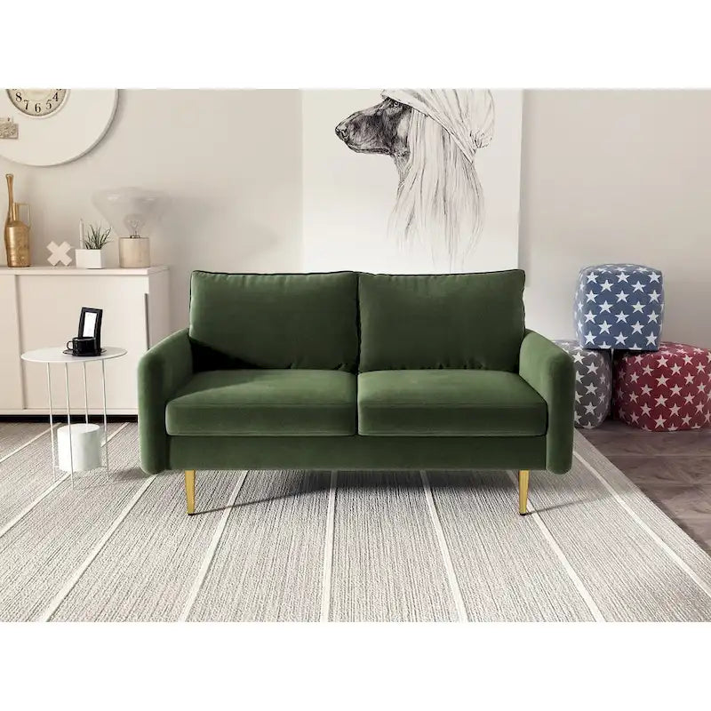 Velvet Square-Arm Loveseat with Round Metal Legs