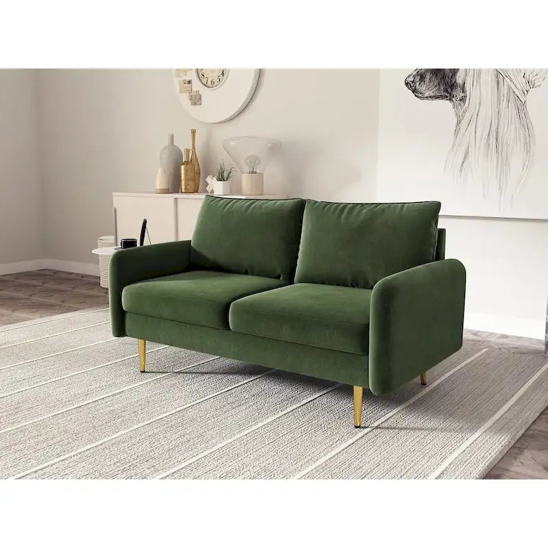 Velvet Square-Arm Loveseat with Round Metal Legs