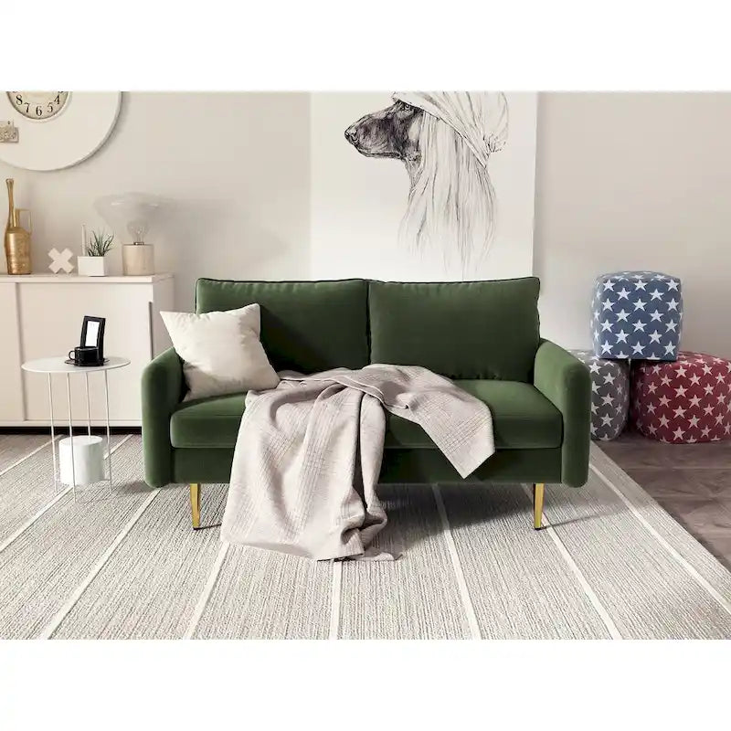 Velvet Square-Arm Loveseat with Round Metal Legs