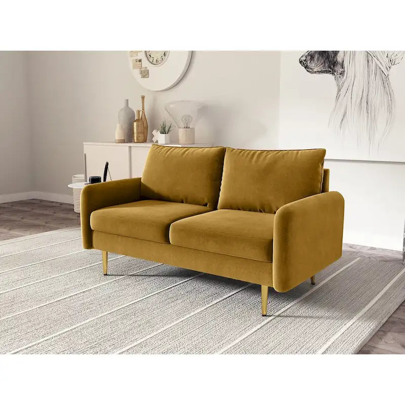 Velvet Square-Arm Loveseat with Round Metal Legs