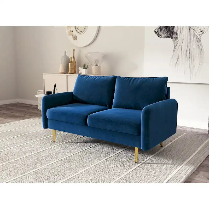 Velvet Square-Arm Loveseat with Round Metal Legs