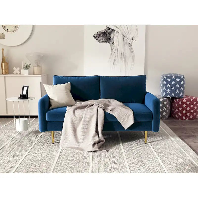 Velvet Square-Arm Loveseat with Round Metal Legs