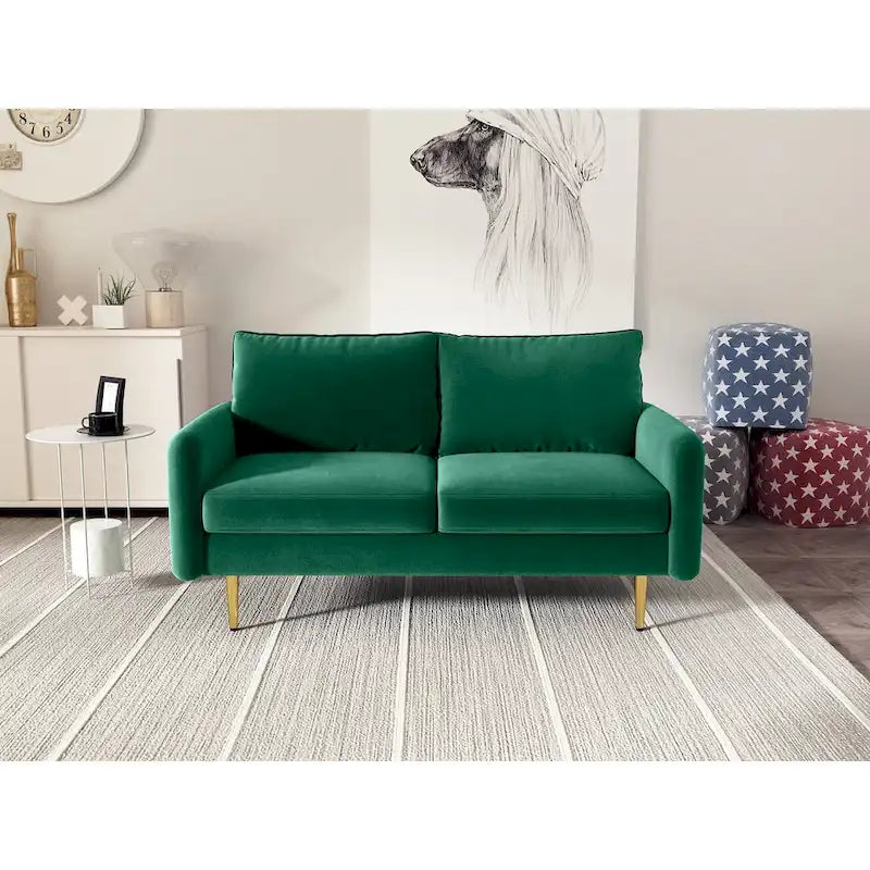 Velvet Square-Arm Loveseat with Round Metal Legs