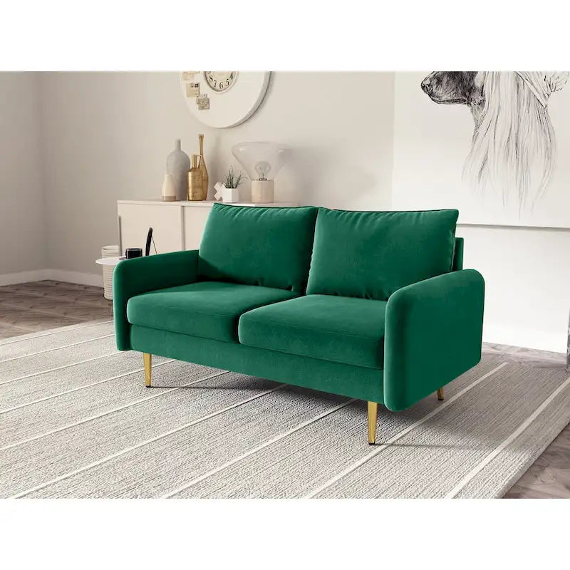 Velvet Square-Arm Loveseat with Round Metal Legs