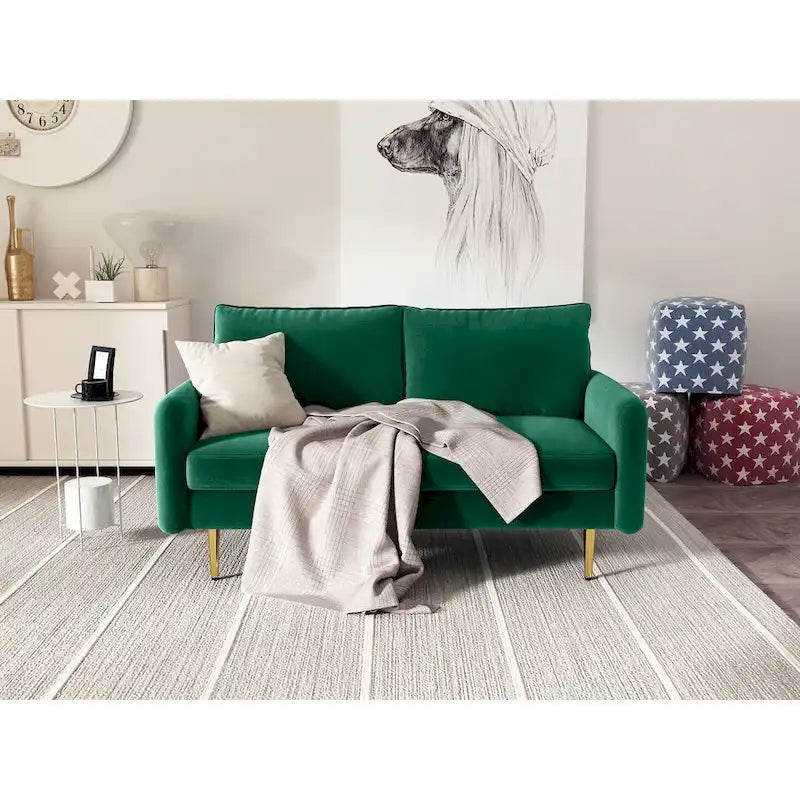 Velvet Square-Arm Loveseat with Round Metal Legs