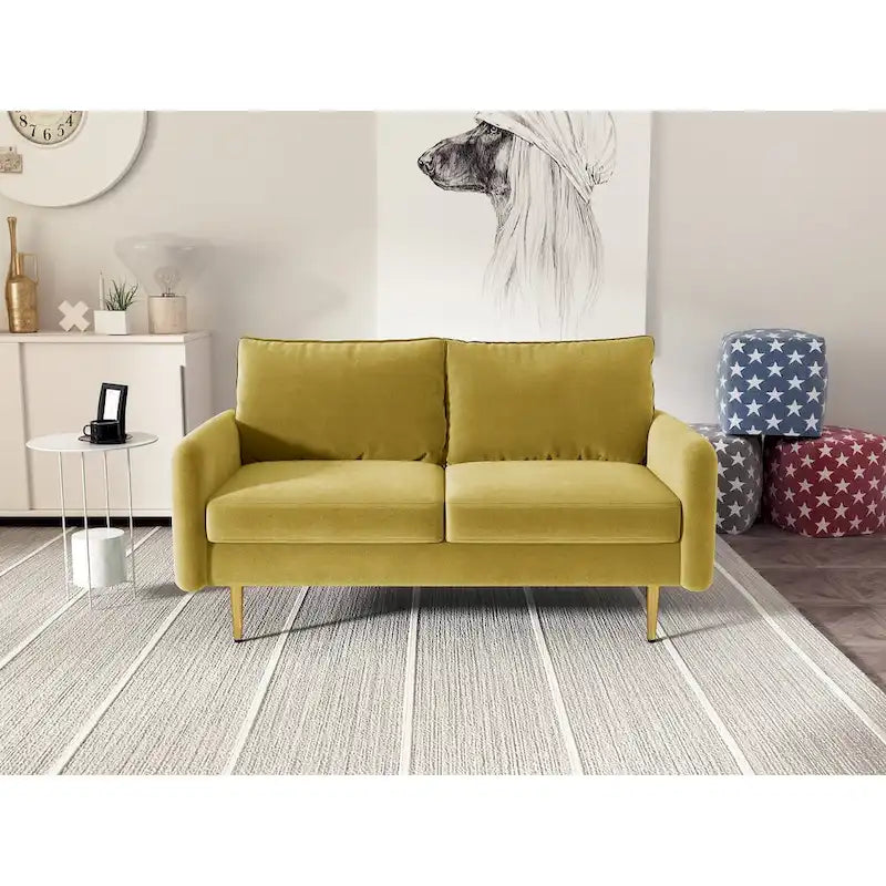 Velvet Square-Arm Loveseat with Round Metal Legs