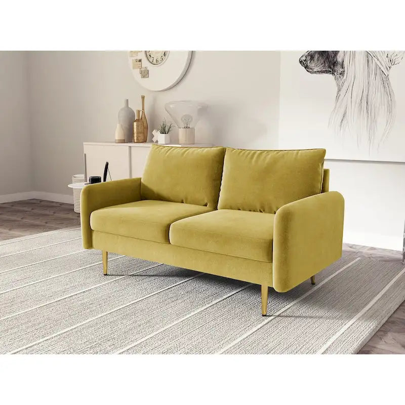 Velvet Square-Arm Loveseat with Round Metal Legs